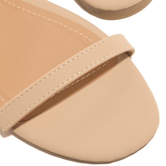 NEW🔥 Nude Double Strap Open Toe Slide Flat Sandal Flip Flops - Picture 5 of 5